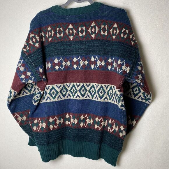 VTG Johnathan Stewart Sweater Men XL Green Blue Fair Isle Grandpa Grunge 90's - Picture 6 of 7